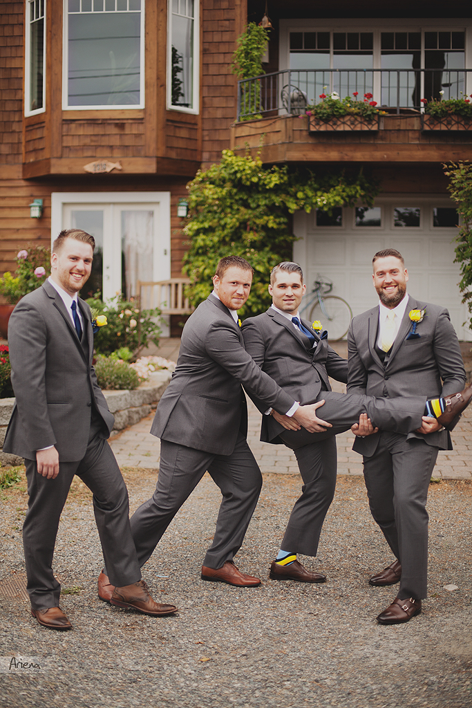 Union Lake summer wedding in boat house. Blue and yellow wedding colors. Badgley Mischka designer wedding shoes